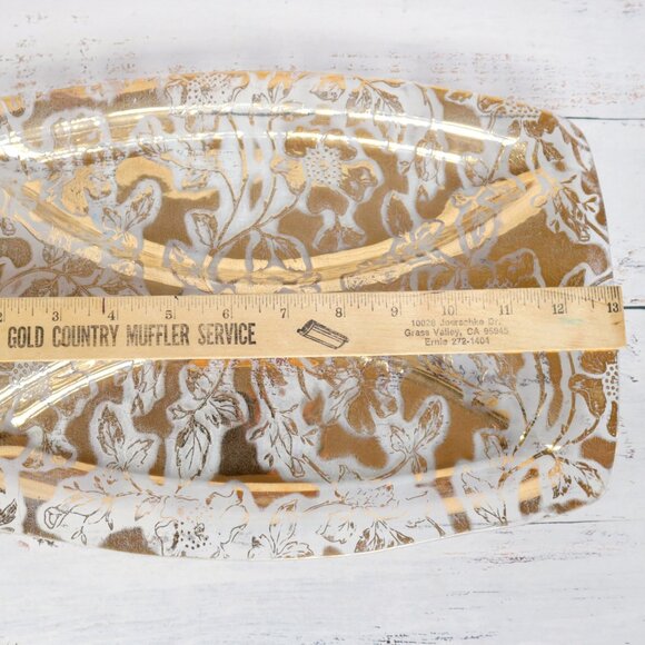 Mid-Century 22K Gold Leaf Divided Glass Tray Snack Platter Trinket Catch-All - Picture 6 of 6